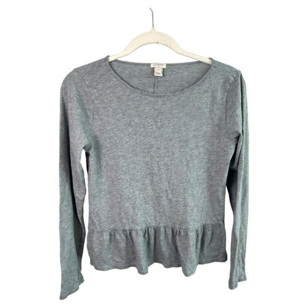 J Crew Shirt Womens Extra Small Long Sleeve Round Neck Gray Ruffle Preppy